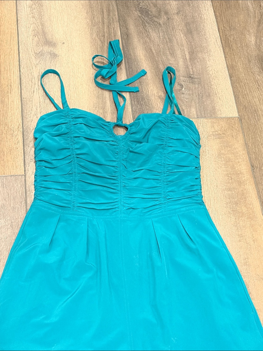 Athleta Teal Ruched Bodice Wide-Leg Jumpsuit - Picture 3 of 5